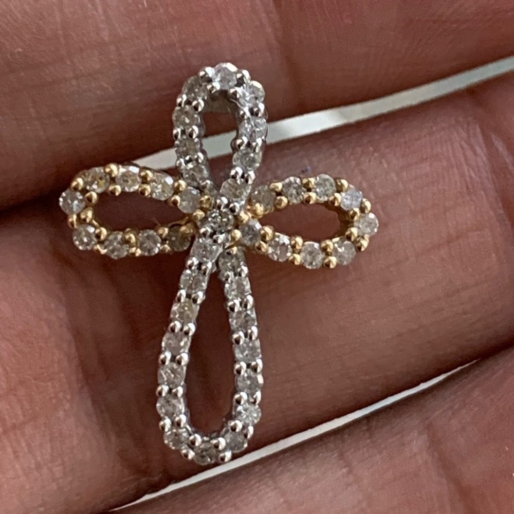 10k Gold Two Toned Diamond Pendant Slide - Picture 1 of 9
